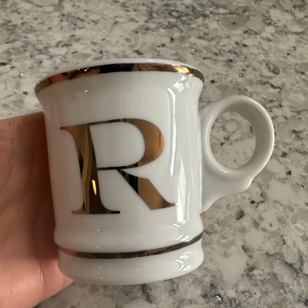 Williams Sonoma White Espresso Mug with R Initial